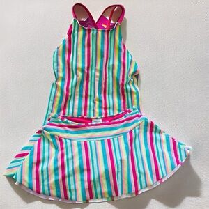 NWOT Lands’ End Striped 2 Piece Tank Swimsuit w Skater Skirt, 12